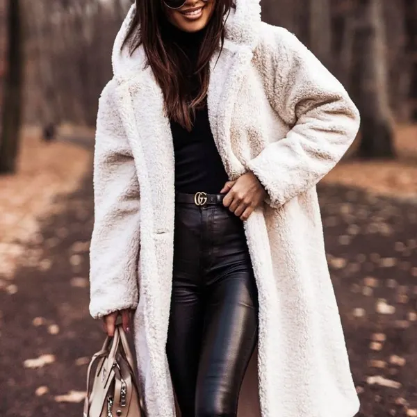Longline Hooded Faux Fleece Teddy Coat