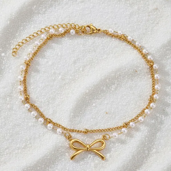 Double Layer Pearl Bow Anklet
