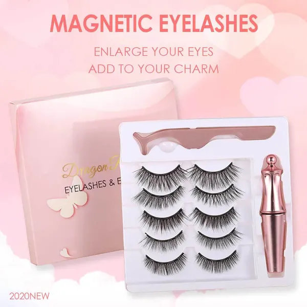 5-Pair Magnetic False Lash Set with Tweezers