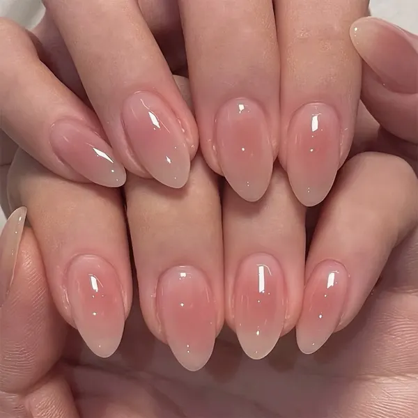 Almond Press-On Nails, French Tip and Gold Foil