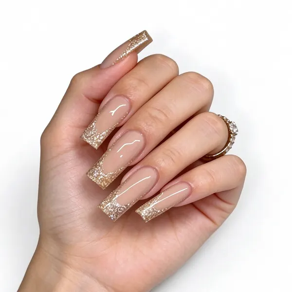Golden Glitter French Square Press-On Nails