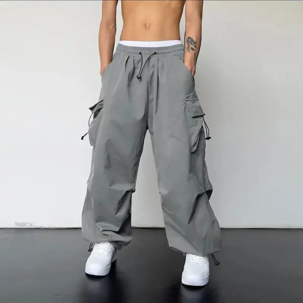 Light Gray Cuffed Wide-Leg Trousers