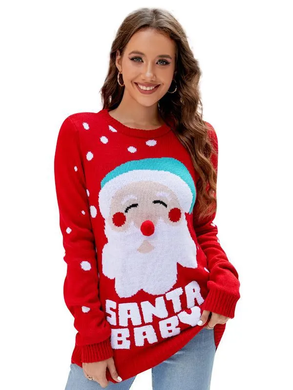 Santa Letter Embroidered Crew Neck Sweater