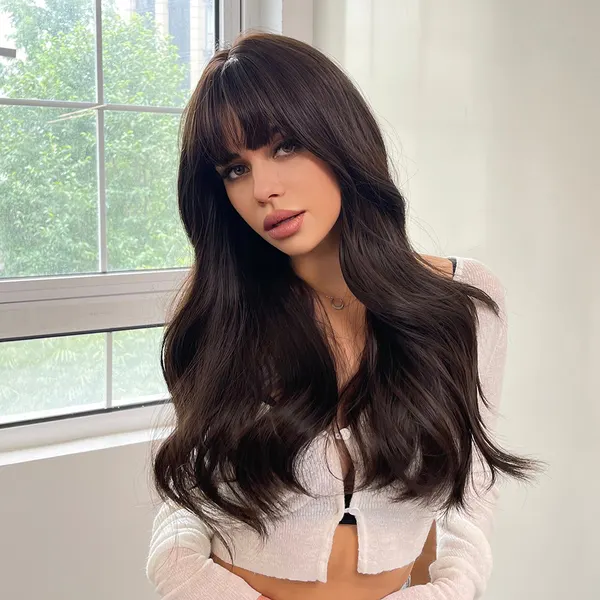 Long Wavy Synthetic Wig with Bangs