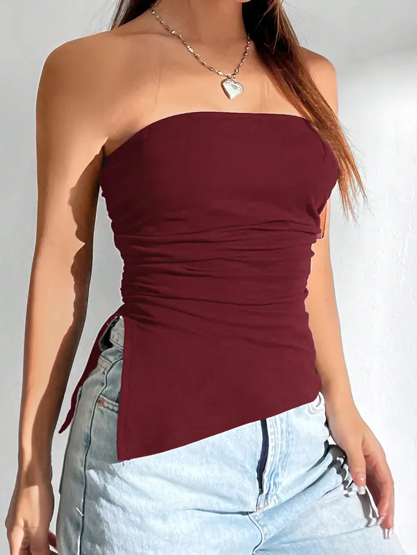 Ruched Bandeau Cami Top with Side Slit