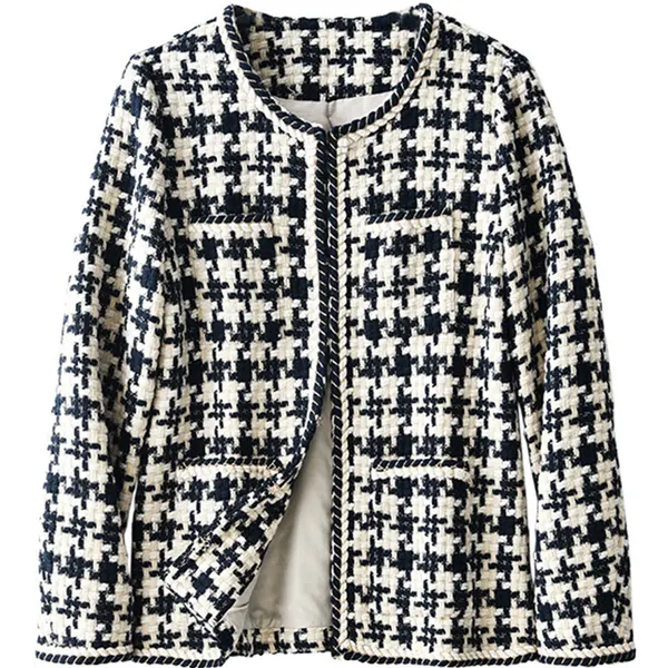 Navy Houndstooth Round-Neck Jacket
