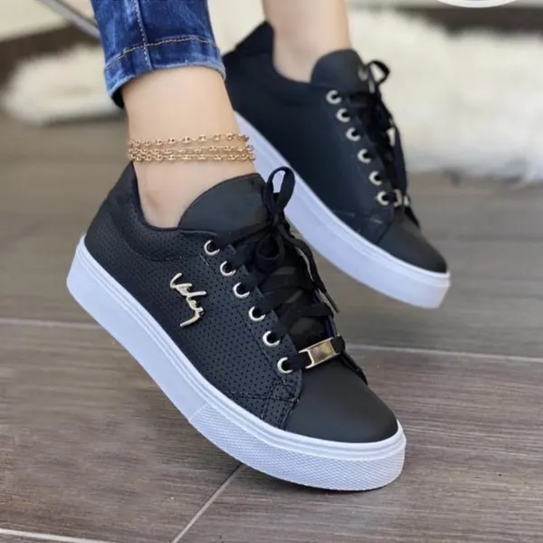 Patent Faux Leather Lace-Up Sneakers