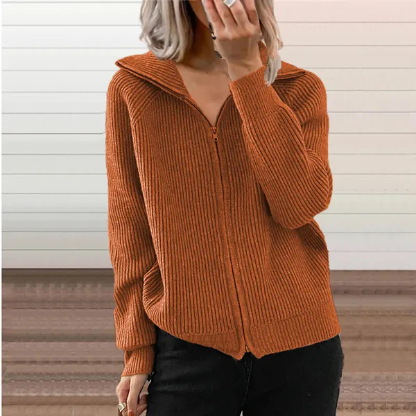 Striped Zip-Front Knit Jacket
