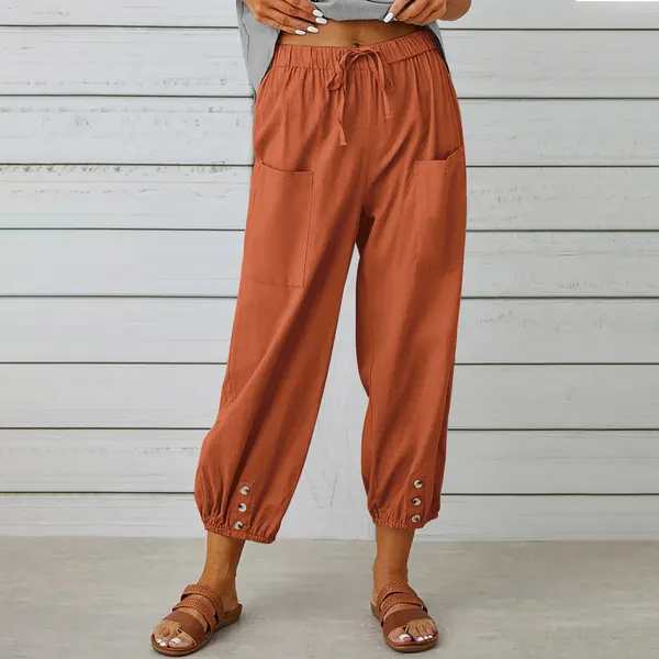 Cotton Linen Drawstring Trousers with Pockets