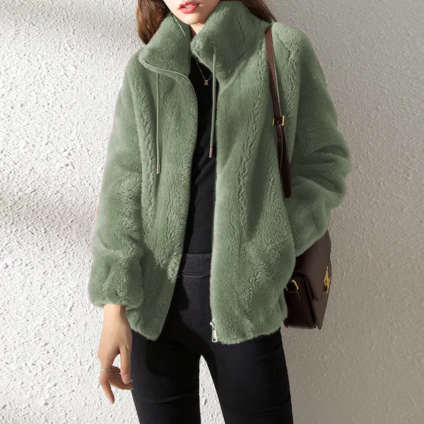 Double Faced Fleece High Neck Cardigan
