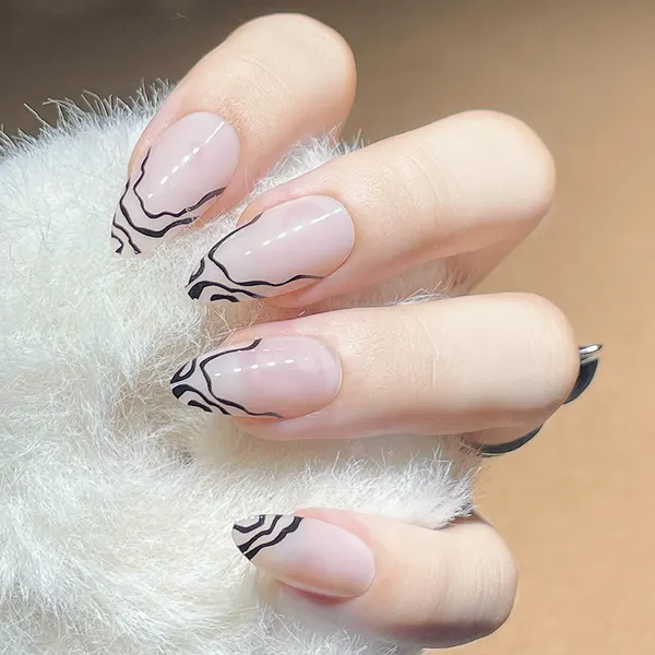 French Water Drop Press-On Nails with Rhinestones
