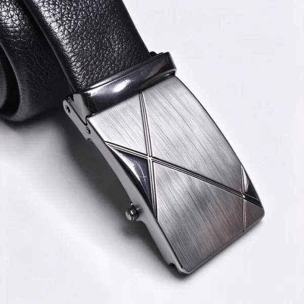 Men's Black PU Belt, Brushed Automatic Buckle