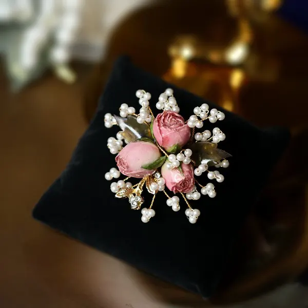Rose Blossom Brooch with Inlaid Stones