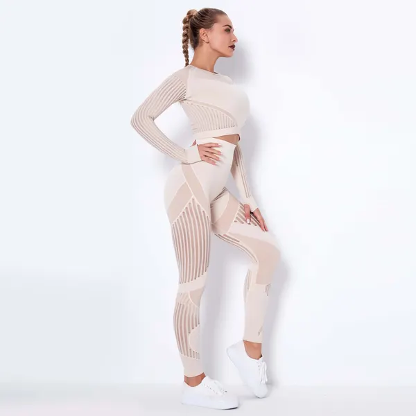 Striped Knit Long-Sleeve Yoga Set