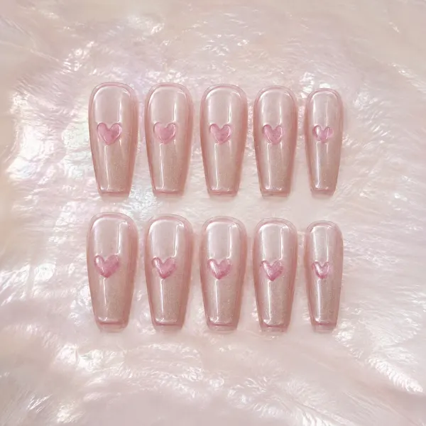 Pearl Blush Heart Press-On Nails