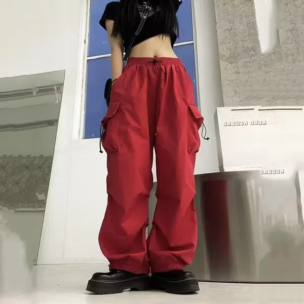 Red Cuffed Straight-Leg Work Pants
