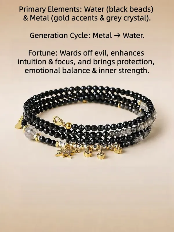 Scorpio Obsidian Moonstone Layered Bracelet