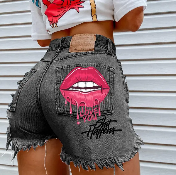 Ripped Straight-Leg Denim Shorts
