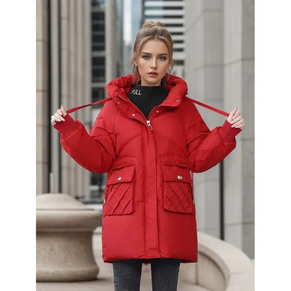 Hooded Down-Cotton Straight Coat