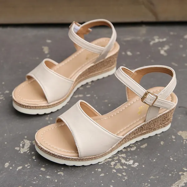 Open-Toe Ankle Buckle Wedge Sandals