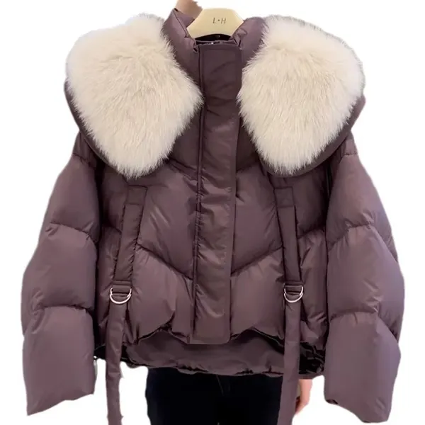 Loose Padded Coat with Fur Collar
