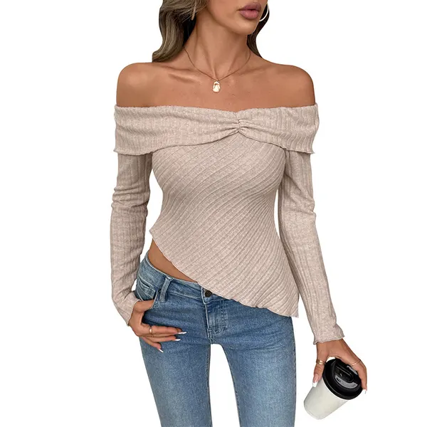 Off-Shoulder Knit Top with Asymmetric Hem