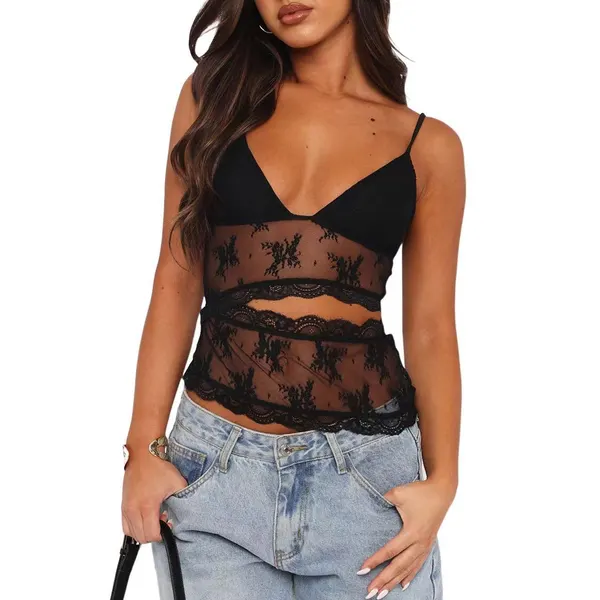 Lace Stitched Backless Mesh Bralette