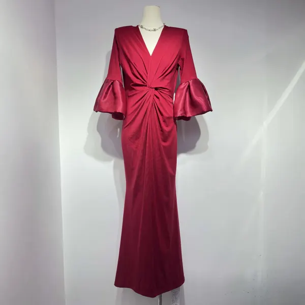 Puff-Sleeve Twist-Front Mermaid Dress
