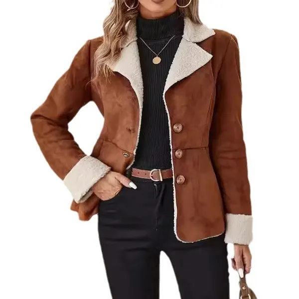 Fur-Trim Lapel Pocket Jacket