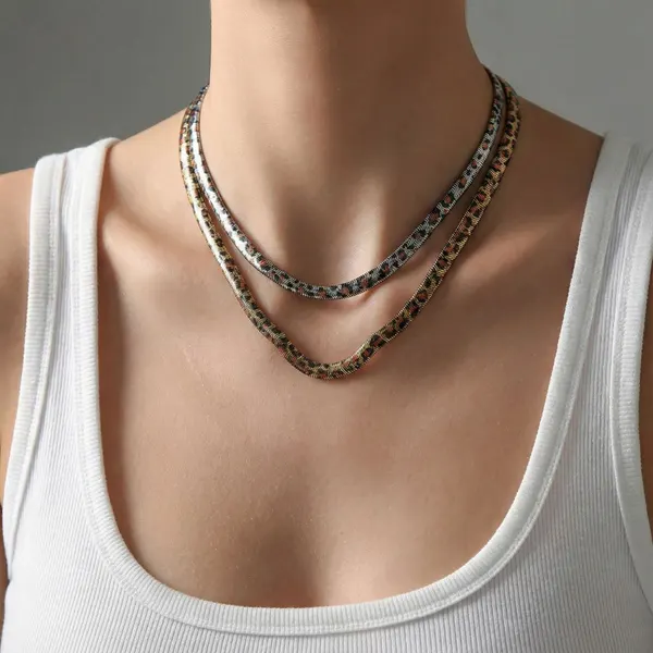 Leopard Print Snake Chain Choker