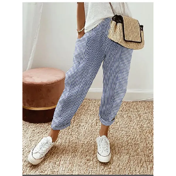 Loose Striped Print Summer Trousers