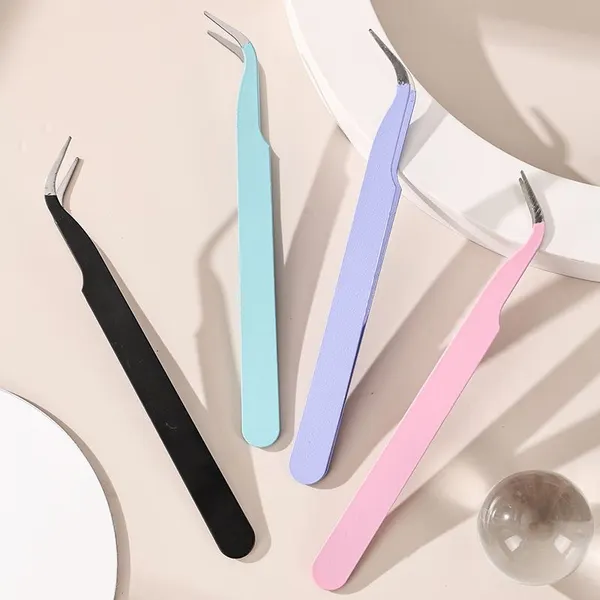 Colorful Pointed Bent Steel Tweezers