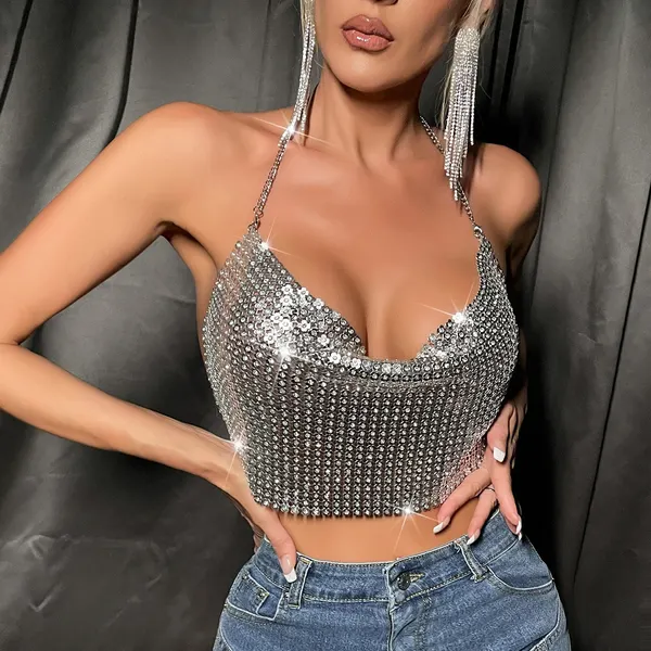 Silver Sequin Halter Top