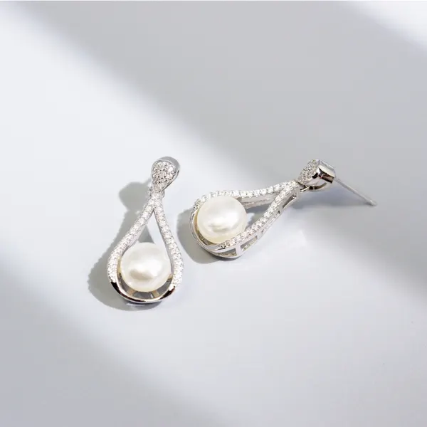 Geometric Pearl Earrings with Gold Plating