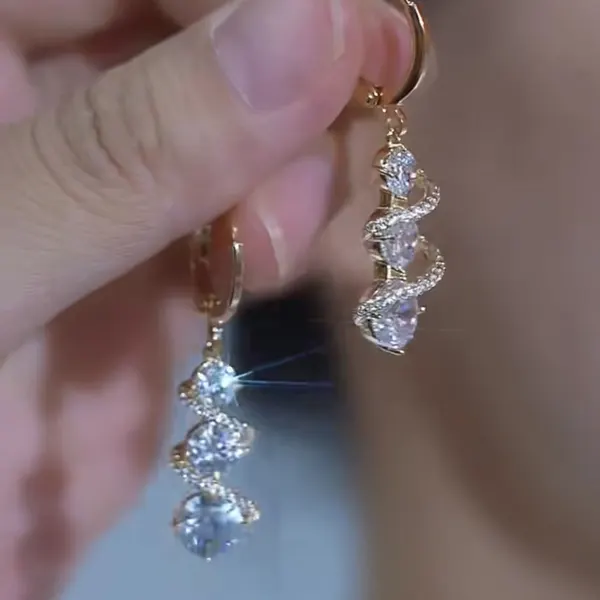 Gold-Plated Geometric Zircon Earrings