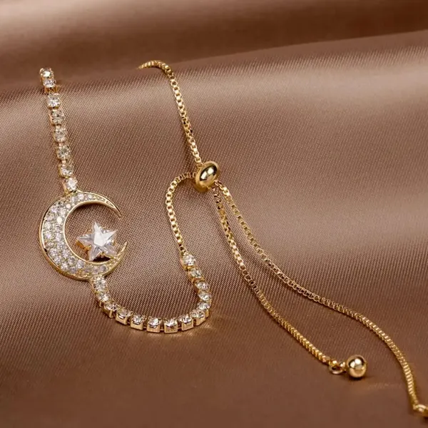 Adjustable Star and Moon Zircon Bracelet