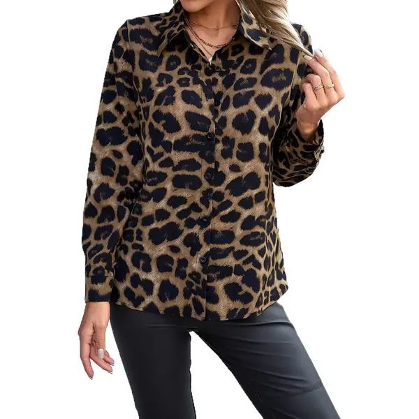Leopard Print Buckle-Collar Shirt