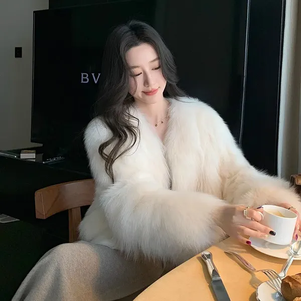 Short Faux Fur Coat with Padded Lining