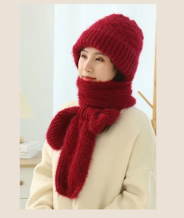 Fleece-Lined Knitted Hat and Scarf Set