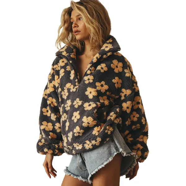 Floral Print Zip-Up Sweatshirt