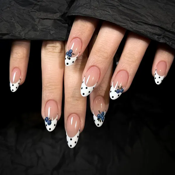 Blueberry Polka-Dot French Press-On Nails