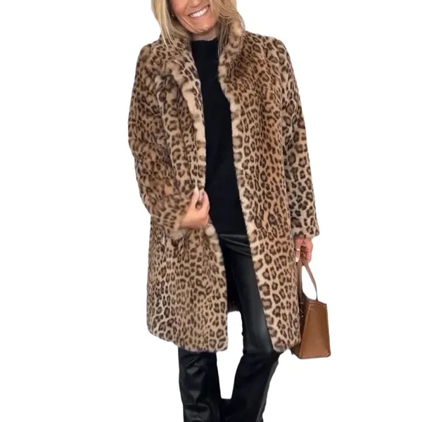 Leopard Print Plush Mid-Length Coat