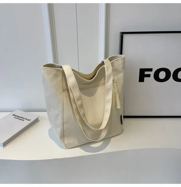 Vertical Canvas Tote with Phone Pocket
