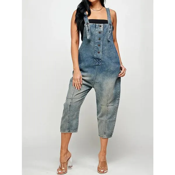 High-Waist Cropped Suspender Jeans