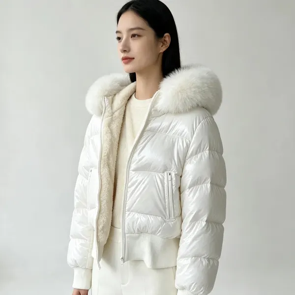 Short Padded Jacket with Faux Fur Collar