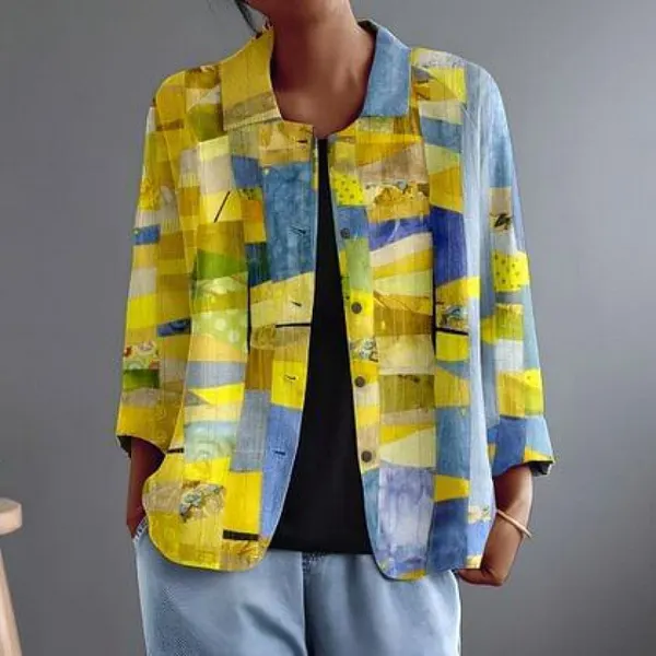 Button-Front Printed Cardigan