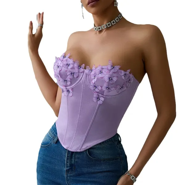 Purple Satin Butterfly Tube Top