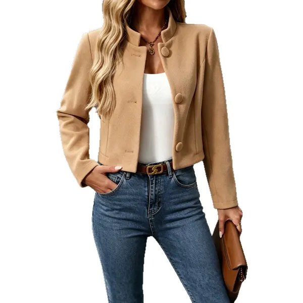 Stand Collar Button Front Short Coat