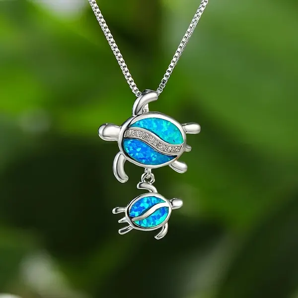 Mother and Child Turtle Pendant Necklace