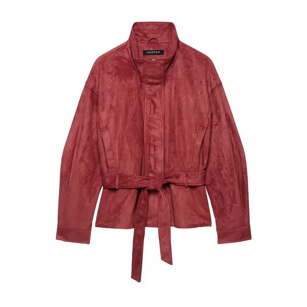 Suede-Effect Belted Jacket Coat